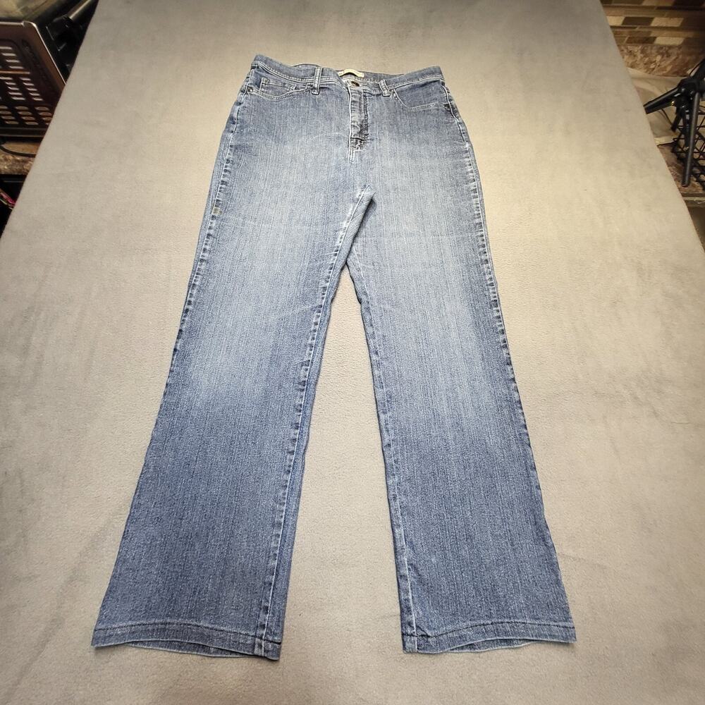 Lee Jeans Womens 12 Blue Straight Leg Classic Fit Distressed Stretch Denim
